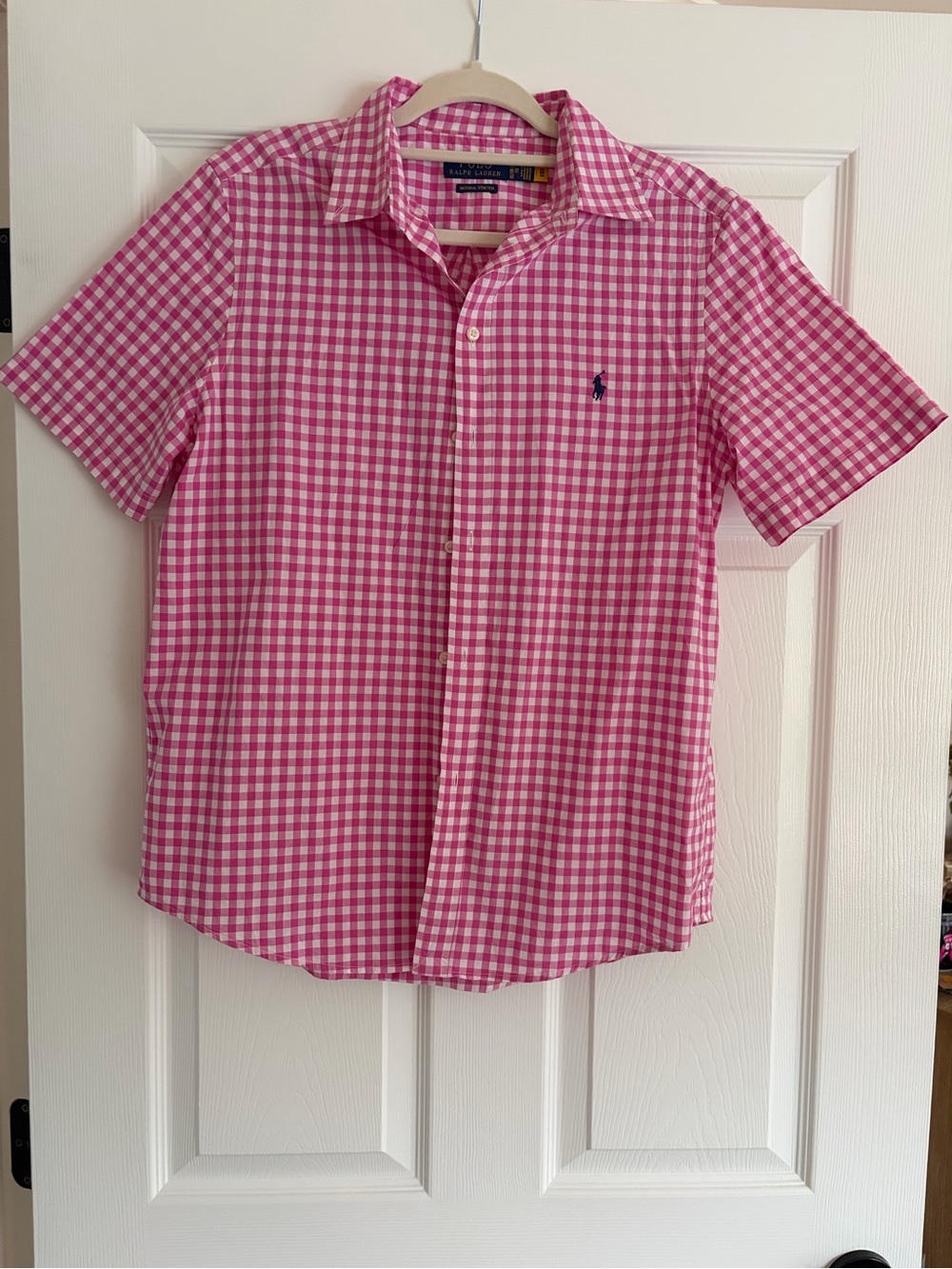 Ralph Lauren Boys Pink & White Gingham Short-Sleeve Button-Down Shirt